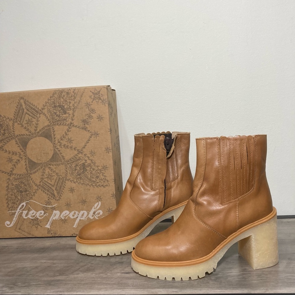 Free People James Chelsea Boot Tan Leather Platform Boots Pull On Style